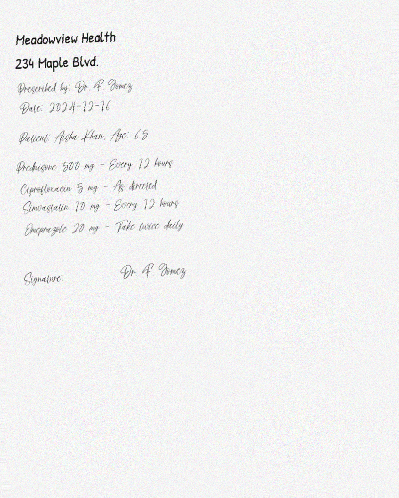 Handwritten clinical note sample
